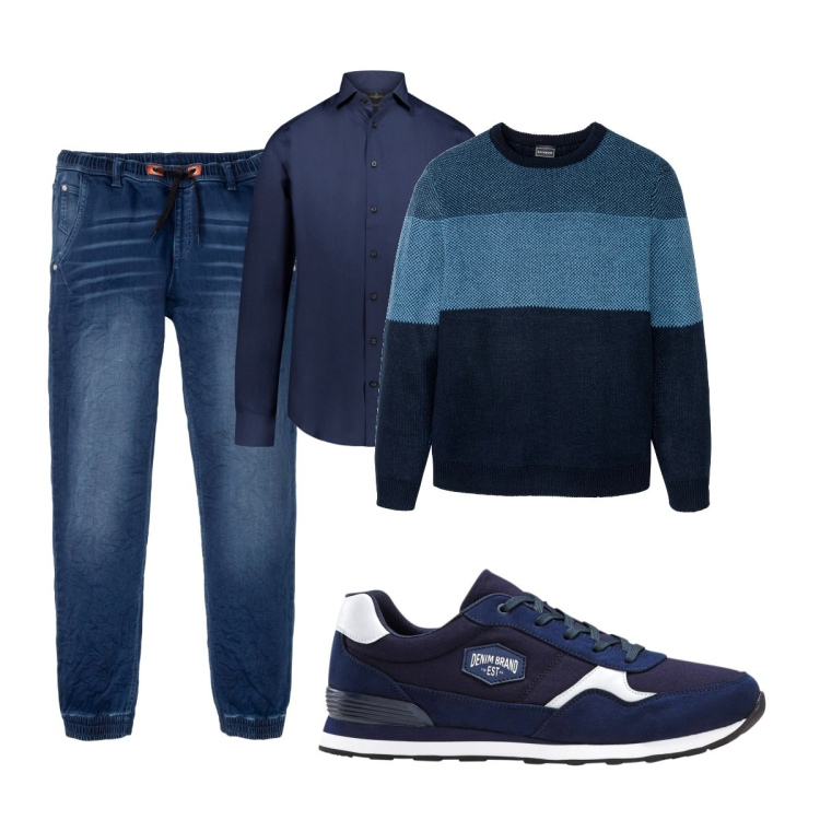 Outfit uomo - Total look #1830042. Stile Casual per Tutti i giorni. Abbinamento con sneakers, maglieria, jeans dritti, camicie.