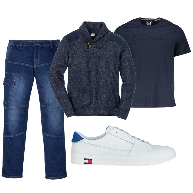 Outfit uomo - Total look #1830043. Stile Casual per Tutti i giorni. Abbinamento con maglieria, jeans dritti, sneakers, t-shirt.
