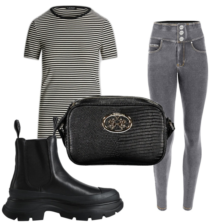 Outfit donna - Total look #1830051. Stile Basic per Tutti i giorni. Abbinamento con stivaletti chelsea, jeans skinny, t-shirt, borse a tracolla.