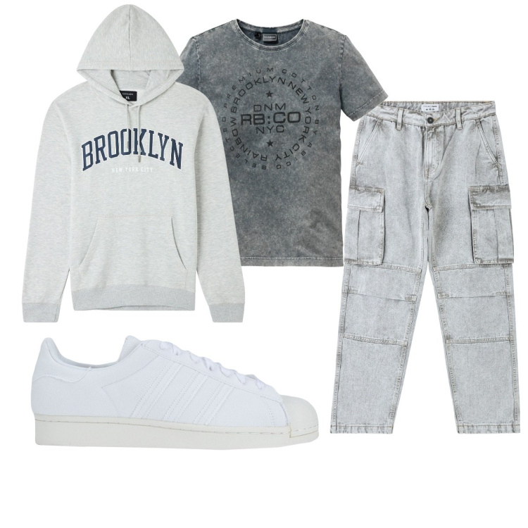 Outfit uomo - Total look #1830070. Stile Urban per Tutti i giorni. Abbinamento con t-shirt, sneakers, jeans, felpe sportive.