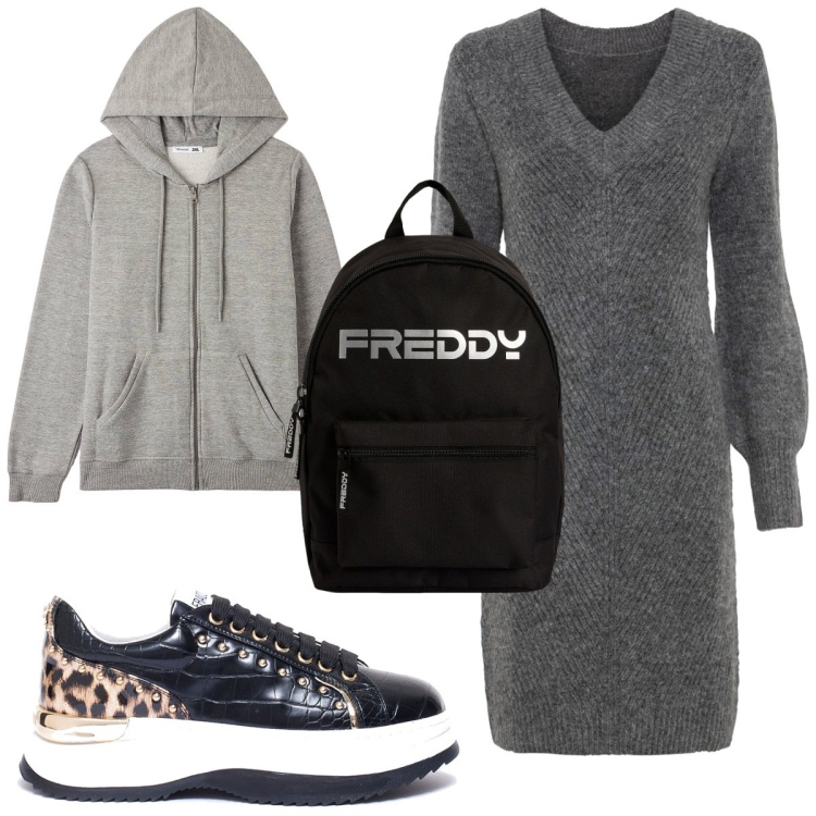 Outfit donna - Total look #1830074. Stile Basic per Tutti i giorni. Abbinamento con vestiti, felpe con cappuccio, sneakers, zaini.