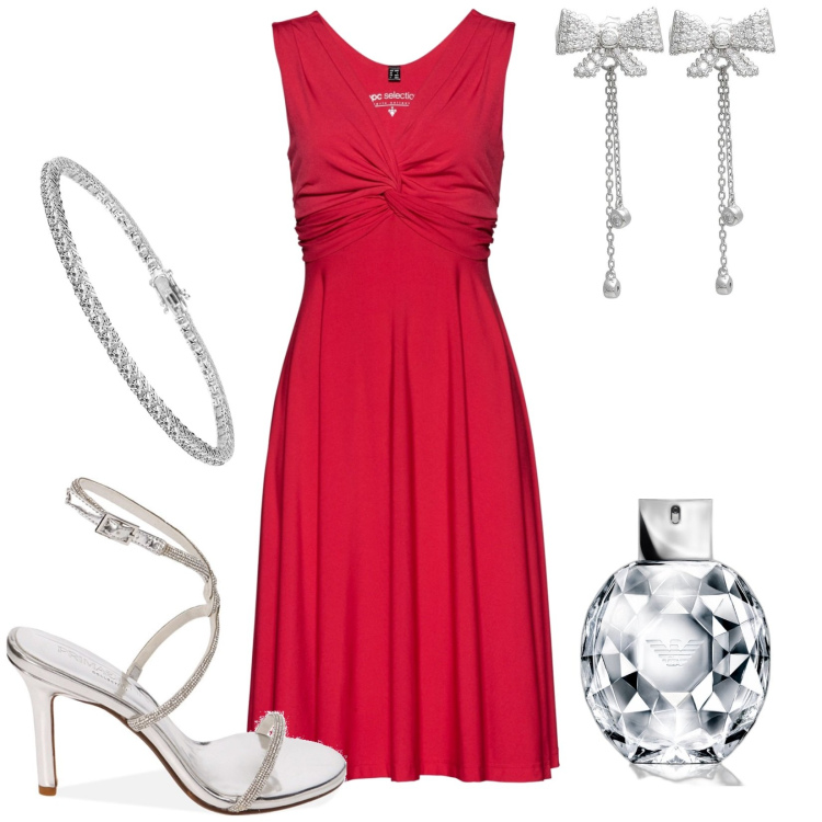 Outfit donna - Total look #1830090. Stile Chic per Serata fuori. Abbinamento con vestiti, orecchini, braccialetti, profumi, sandali col tacco.