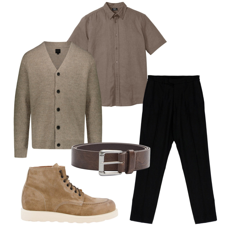 Outfit uomo - Mezze maniche. Stile Casual per Tutti i giorni. Abbinamento con camicie a manica corta, cinture, pantaloni, sneakers, cardigans.