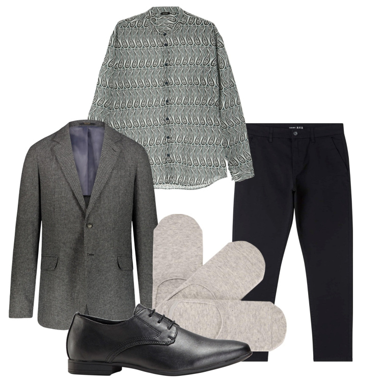 Outfit uomo - Grigio. Stile Trendy per Serata speciale. Abbinamento con scarpe stringate, pantaloni skinny, calzini, camicie, giacche.