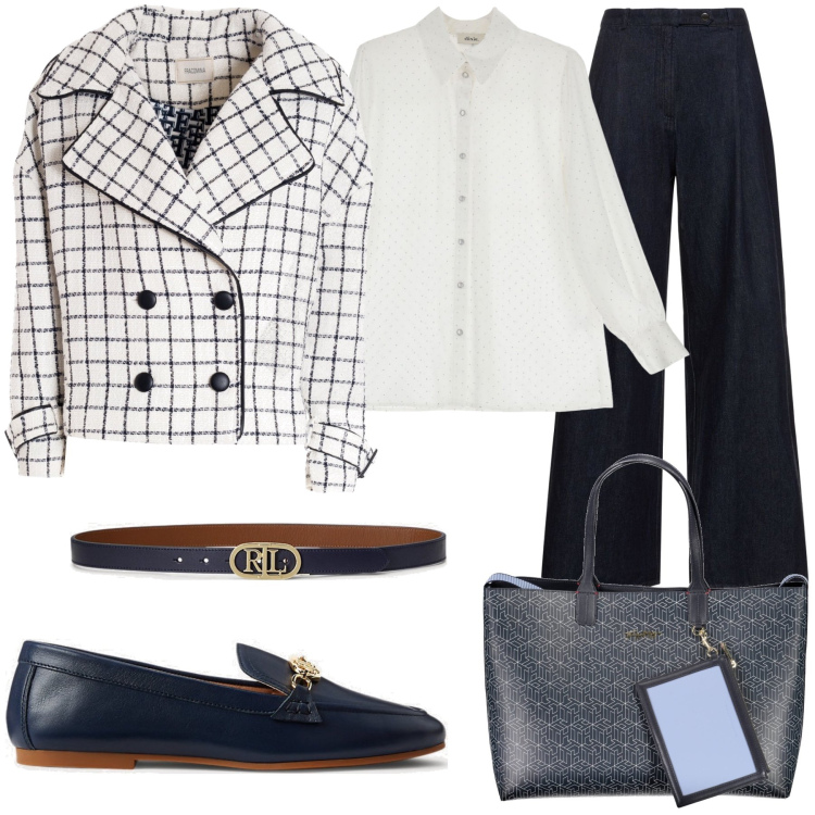 Outfit donna - Casual Chic Lover. Stile Casual chic per Tutti i giorni. Abbinamento con blazer, camicie, cinture, mocassini, pantaloni, borse a spalla.