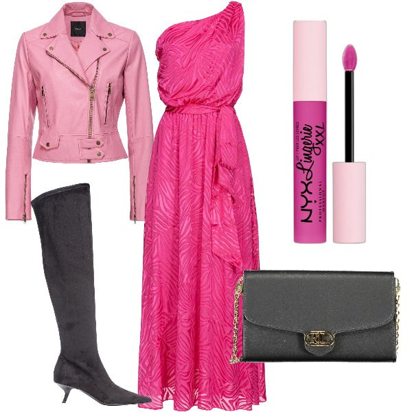 Outfit donna - Total look #1830264. Stile Glamour per Serata fuori. Abbinamento con rossetti, vestiti lunghi, giacche, stivali sopra il ginocchio, pochette.