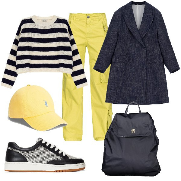 Outfit donna - Total look #1830266. Stile Urban per Tutti i giorni. Abbinamento con pantaloni cargo, blazer, pullovers, cappelli, sneakers, zaini.