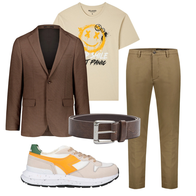 Outfit uomo - Montpellier. Stile Casual per Tutti i giorni. Abbinamento con sneakers, t-shirt, cinture, giacche, pantaloni chino.