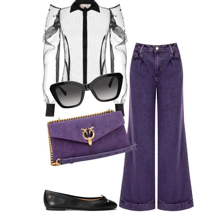 Outfit donna - Rinascimento SS24. Stile Trendy per Serata fuori. Abbinamento con borse a spalla, jeans, camicie, occhiali da sole, ballerine.