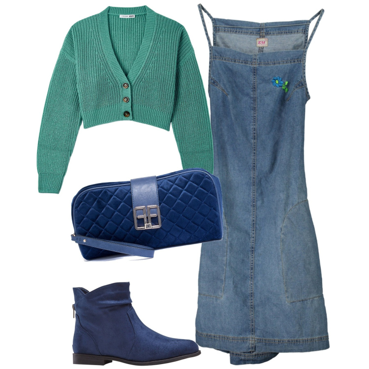 Outfit donna - Primavera 24. Stile Casual chic per Tutti i giorni. Abbinamento con stivaletti, cardigans, pochette, vestiti lunghi.