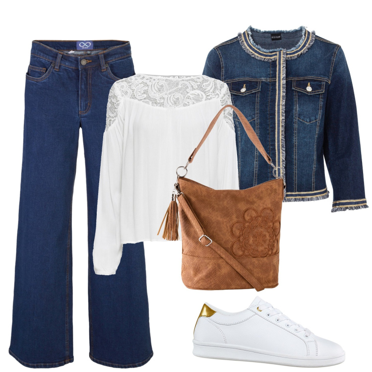 Outfit donna - Bonprix linee naturali. Stile Romantica per Tutti i giorni. Abbinamento con blazer, borse a mano, jeans, tuniche, sneakers.
