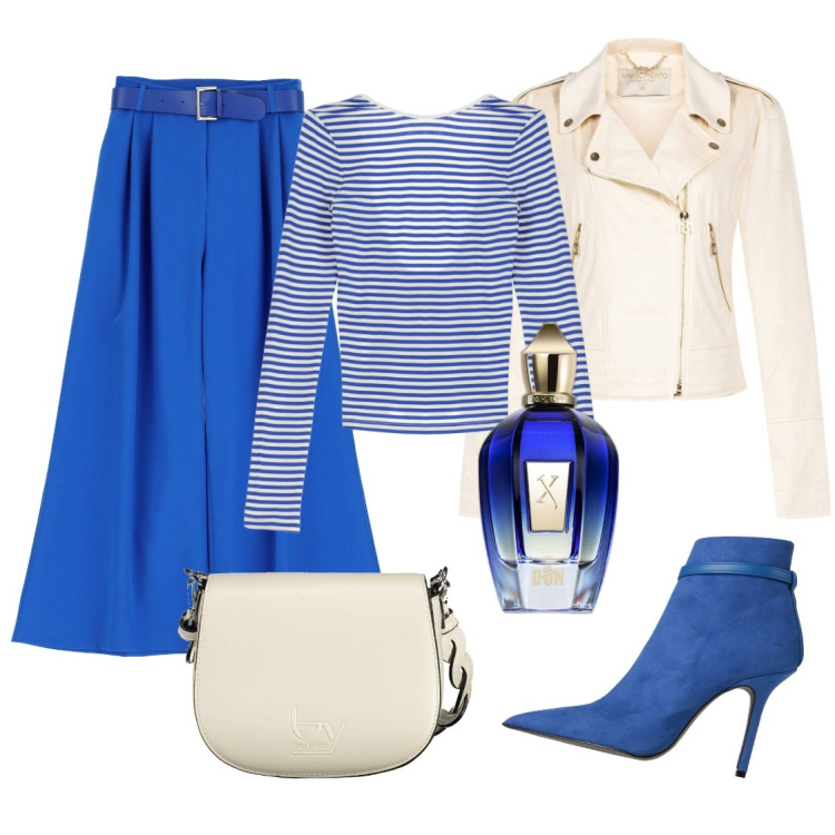 Outfit donna - La maglia a righe aperta sulla schiena. Stile Glamour per Serata fuori. Abbinamento con stivaletti, giacche, profumi, pantaloni a palazzo, t-shirt, borse a spalla.