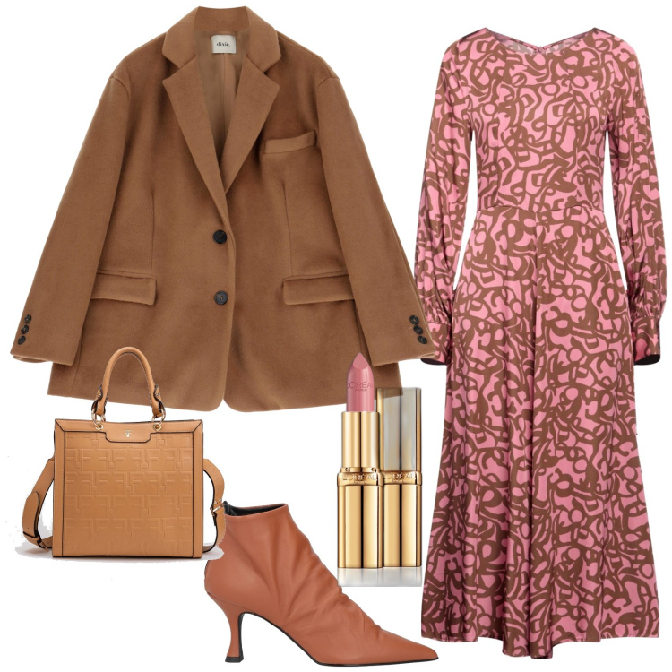 Outfit donna - Un giro in piazza. Stile Boho per Serata fuori. Abbinamento con stivaletti, vestiti midi/longuette, rossetti, borse tote, blazer.