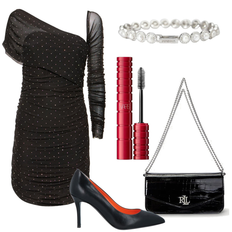 Outfit donna - Velate trasparenze. Stile Sexy per Serata fuori. Abbinamento con décolleté, mascara, braccialetti, borse a spalla, vestiti asimmetrici.