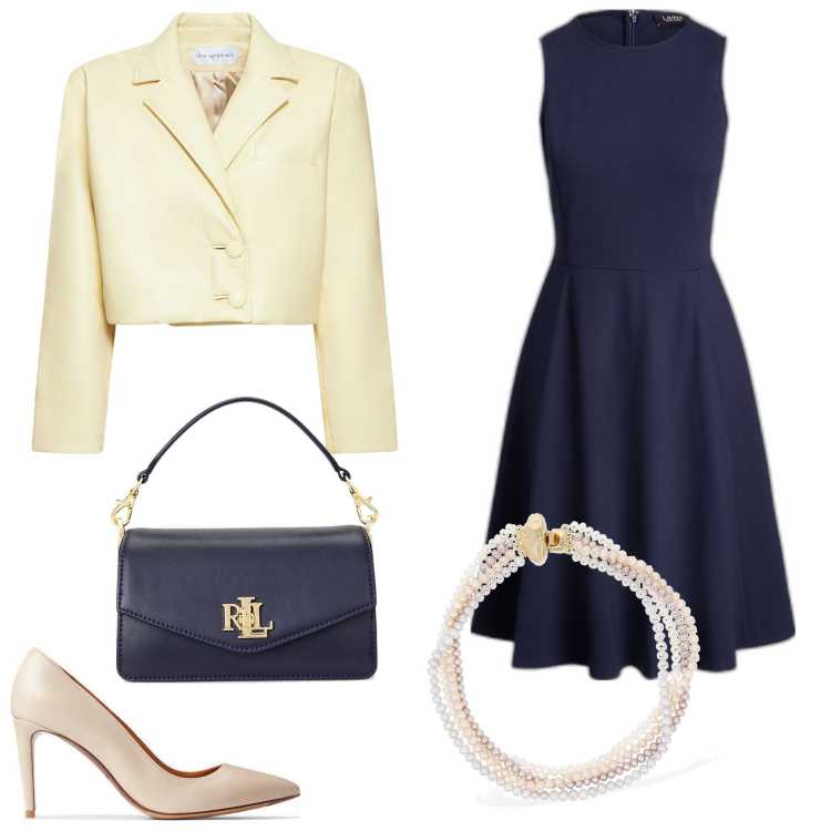 Outfit donna - Cerimonia bon ton. Stile Bon Ton per Cerimonia. Abbinamento con vestiti senza maniche, décolleté, borse a tracolla, blazer, collane.