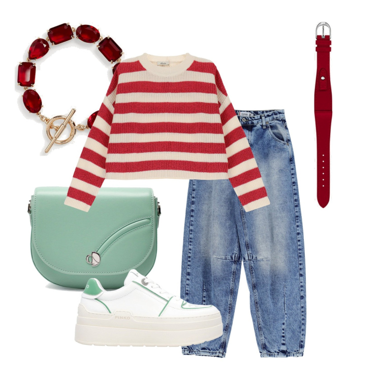 Outfit donna - Stile marinaro.. ma glamour!. Stile Glamour per Tutti i giorni. look ideale per Petite. Abbinamento con sneakers, jeans, orologi, braccialetti, pullovers, borse a tracolla.