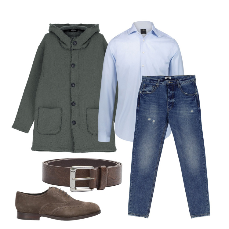 Outfit uomo - Ghost outfitter - marzo. Stile Trendy per Tutti i giorni. Abbinamento con scarpe stringate, cinture, cappotti, jeans dritti, camicie.