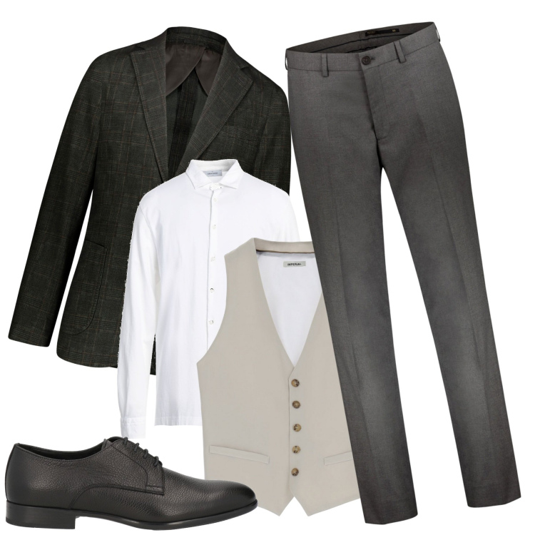 Outfit uomo - Sempre pronto. Stile Business/Elegante per Ufficio. Abbinamento con camicie, scarpe stringate, gilet, giacche, pantaloni.