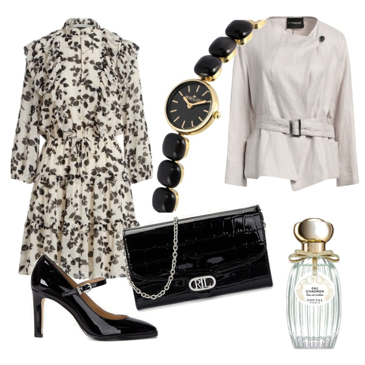 Outfit donna - Cerimonia semplice. Stile Chic per Cerimonia. Abbinamento con blazer, orologi, profumi, vestiti, décolleté, borse a tracolla.