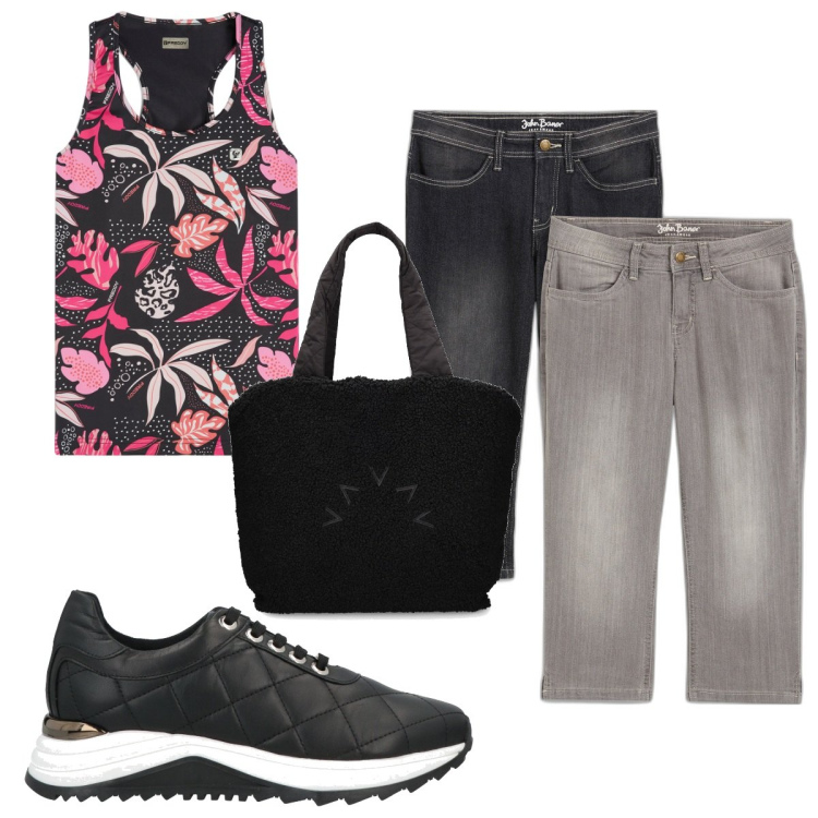 Outfit donna - Total look #1830977. Stile Basic per Tutti i giorni. Abbinamento con jeans, sneakers, canottiere, shopping bag.