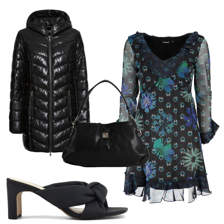 Outfit donna - Total look #1830984. Stile Trendy per Tutti i giorni. Abbinamento con giacche, borse a mano, sandali col tacco, vestiti corti.