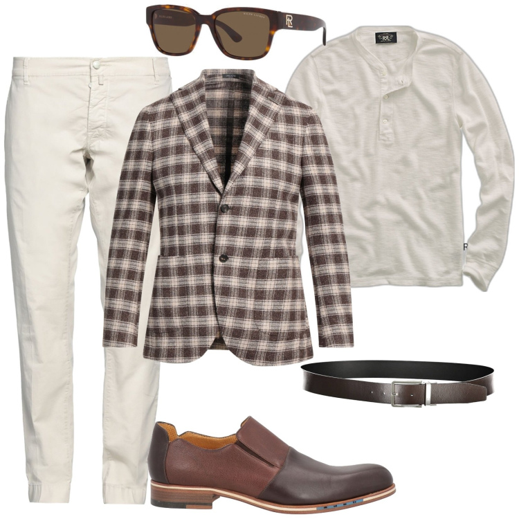 Outfit uomo - Total look #1831035. Stile Trendy per Tutti i giorni. Abbinamento con pantaloni, scarpe stringate, giacche, t-shirt, occhiali da sole, cinture.