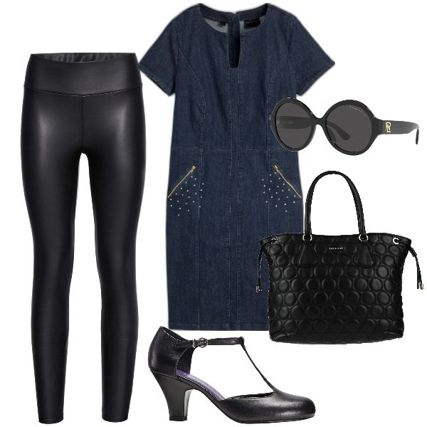 Outfit donna - New York. Stile Trendy per Tutti i giorni. Abbinamento con leggings, vestiti lunghi, décolleté, borse a mano, occhiali da sole.