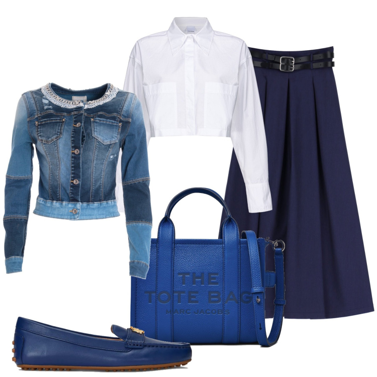 Outfit donna - Total look #1831119. Stile Romantica per Ufficio. look ideale per Tall. Abbinamento con camicie, gonne longuette, giacche, mocassini, shopping bag.