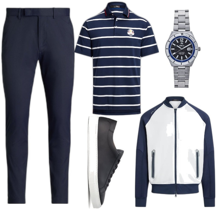 Outfit uomo - Raffaele: il super prof di matematica. Stile Casual per Ufficio. Abbinamento con orologi, sneakers, polo, pantaloni, bomber.