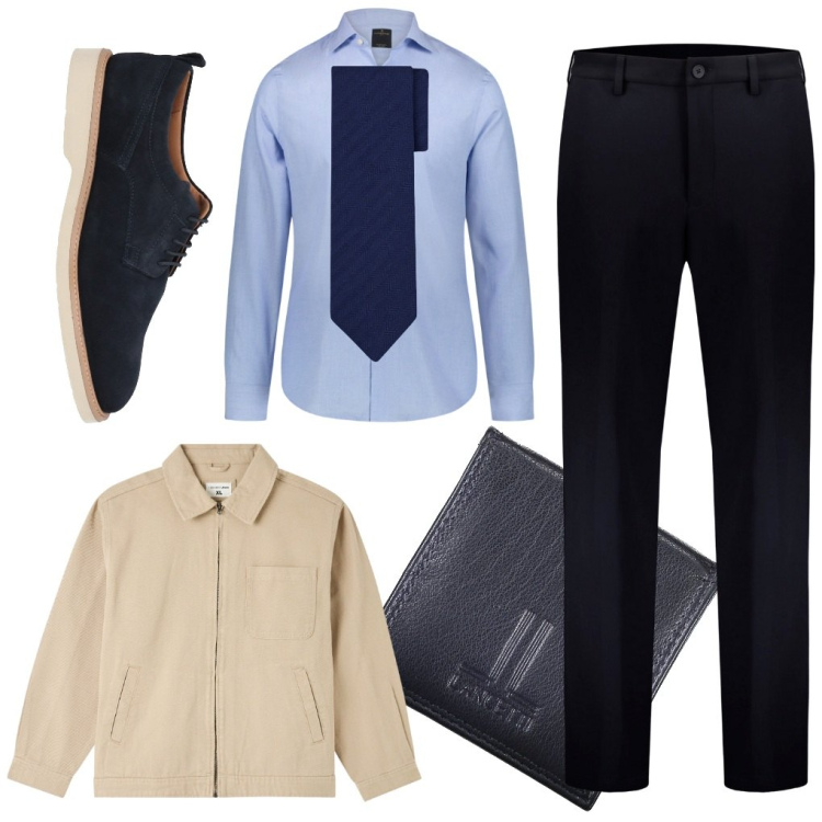 Outfit uomo - Federico: in ufficio con il giubbino. Stile Business/Elegante per Ufficio. Abbinamento con scarpe stringate, giacche, pantaloni, camicie, portamonete, cravatte.