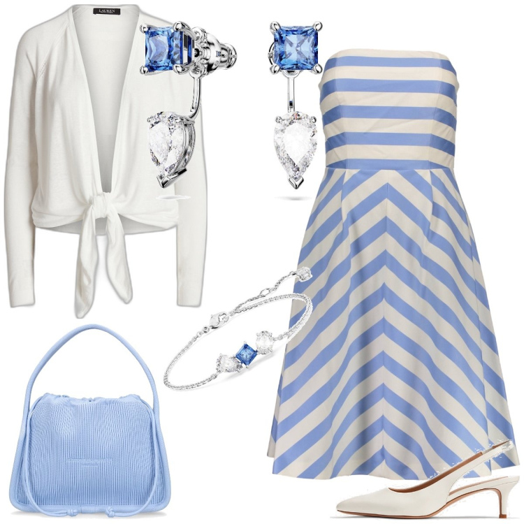 Outfit donna - Righe. Stile Vintage retrò per Cerimonia. Abbinamento con orecchini, braccialetti, décolleté, maglieria, vestiti corti, borse a mano.