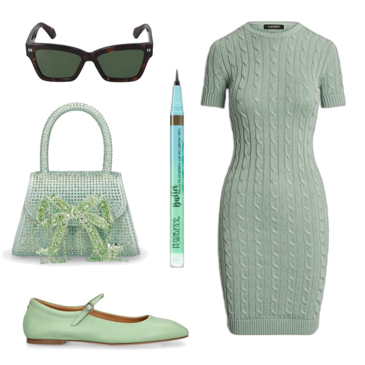 Outfit donna - Total look #1831260. Stile Bon Ton per Cerimonia. Abbinamento con eyeliner, vestiti, ballerine, borse a mano, occhiali da sole.