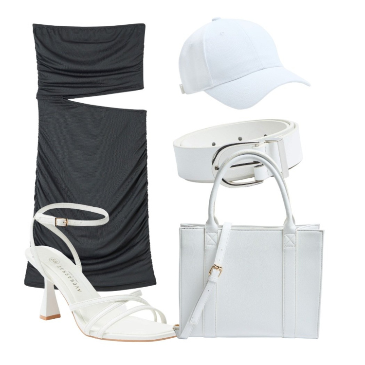 Outfit donna - Jancyssima. Stile Glamour per Serata fuori. Abbinamento con cappelli, cinture, shopping bag, sandali col tacco, vestiti.