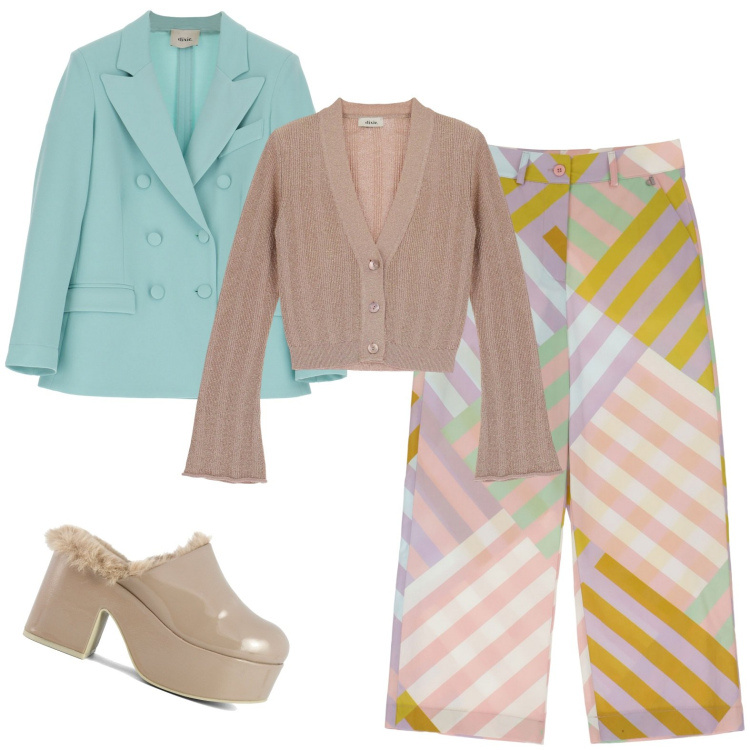 Outfit donna - Total look #1831365. Stile Casual chic per Ufficio. Abbinamento con pantaloni, cardigans, blazer, sabot.