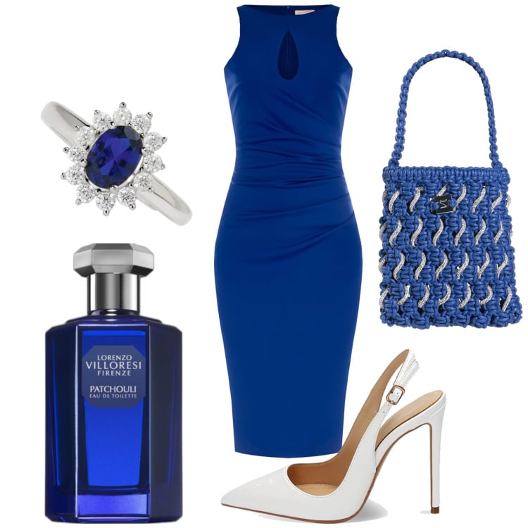 Outfit donna - Blu come la notte. Stile Sexy per Serata fuori. Abbinamento con borse a secchiello, profumi, anelli, décolleté, vestiti midi/longuette.