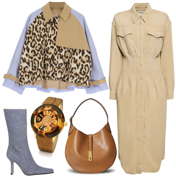 Outfit donna - In città. Stile Casual chic per Tutti i giorni. Abbinamento con stivali, orologi, blazer, borse a spalla, vestiti.