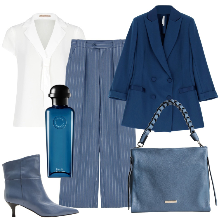 Outfit donna - Wednesday. Stile Chic per Tutti i giorni. Abbinamento con borse a mano, stivaletti, profumi, bluse, blazer, pantaloni.