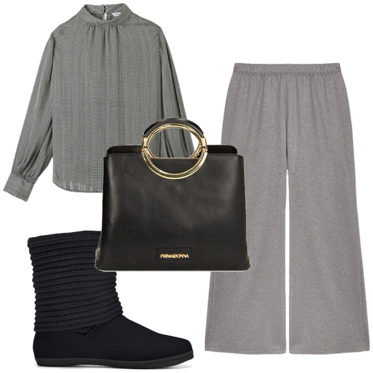 Outfit donna - Total look #1831592. Stile Trendy per Ufficio. Abbinamento con stivali, bluse, borse a mano, pantaloni.