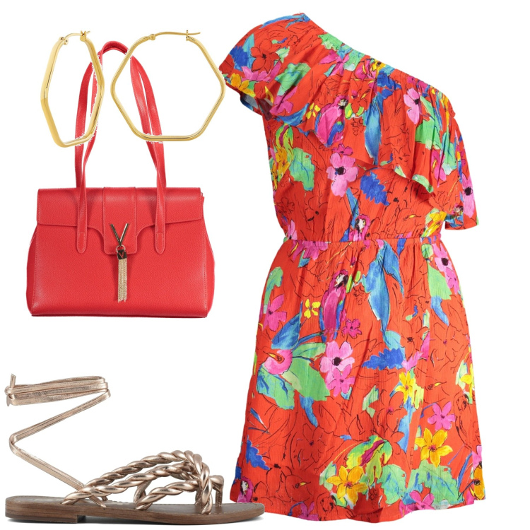 Outfit donna - Total look #1831617. Stile Urban per Tutti i giorni. Abbinamento con orecchini, sandali, borse a spalla, vestiti asimmetrici.