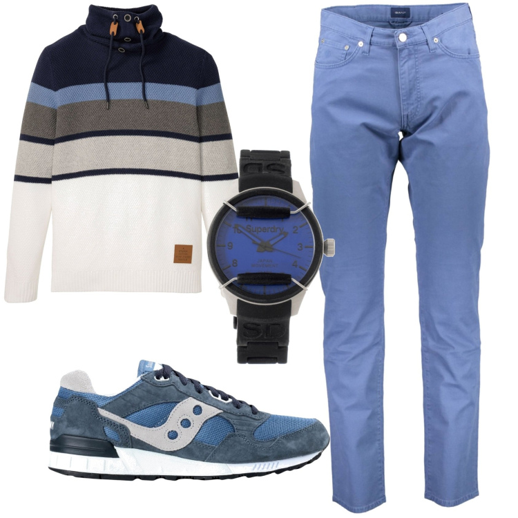 Outfit uomo - Total look #1831665. Stile Trendy per Ufficio. Abbinamento con maglieria, sneakers, orologi, pantaloni.