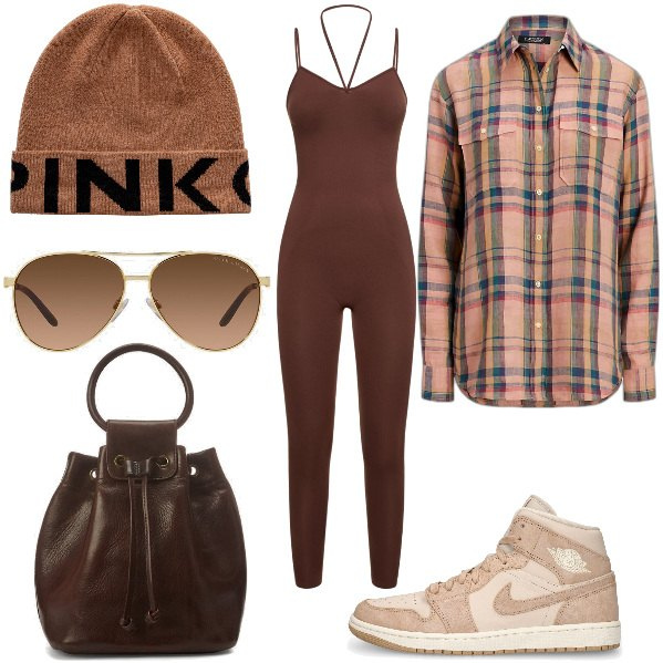 Outfit donna - Total look #1831720. Stile Urban per Tutti i giorni. Abbinamento con berretti, occhiali da sole, borse a secchiello, camicie, sneakers, tute.
