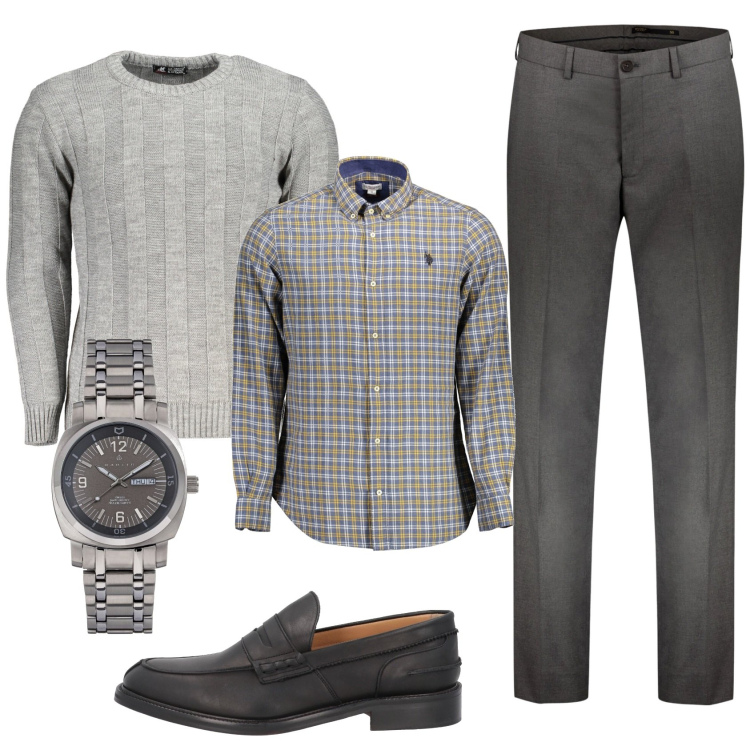 Outfit uomo - Total look #1831733. Stile Business/Elegante per Ufficio. Abbinamento con orologi, scarpe stringate, pantaloni, maglieria, camicie.