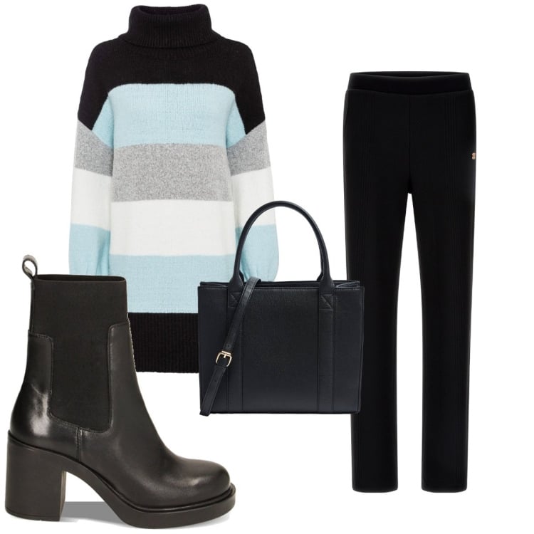 Outfit donna - Total look #1831772. Stile Basic per Tutti i giorni. Abbinamento con maglieria, shopping bag, stivaletti chelsea, pantaloni.