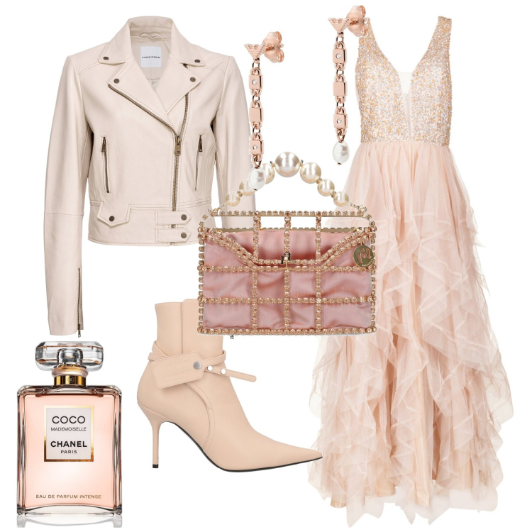 Outfit donna - Evento o cerimonia glamour Chanel. Stile Glamour per Cerimonia. Abbinamento con stivaletti, orecchini, profumi, giacche, vestiti, pochette.