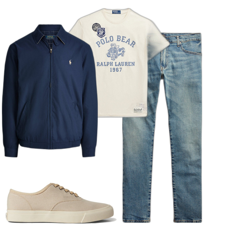 Outfit uomo - Ralph Lauren. Stile Urban per Tutti i giorni. Abbinamento con jeans, sneakers, giacche, t-shirt.