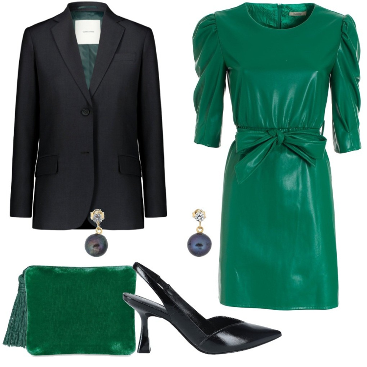 Outfit donna - Annalisa: la più bella della festa. Stile Chic per Cerimonia. Abbinamento con décolleté, orecchini, vestiti, blazer, pochette.