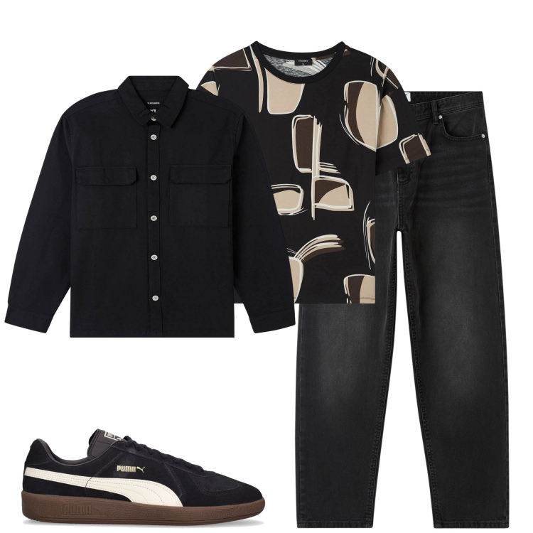 Outfit uomo - City. Stile Urban per Tutti i giorni. Abbinamento con cappotti, t-shirt, jeans, sneakers.