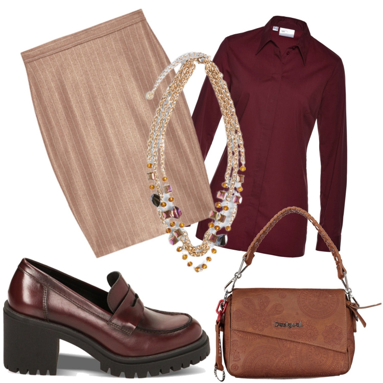 Outfit donna - Wow Orgogliosamente Curvy CAFFA. Stile Bon Ton per Tutti i giorni. Abbinamento con camicie, mocassini, gonne, borse a spalla, collane.