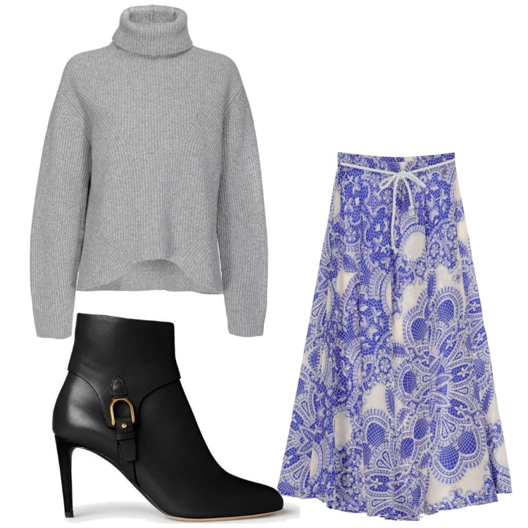 Outfit donna - Total look #1832289. Stile Romantica per Tutti i giorni. Abbinamento con maglieria, borse a spalla, stivaletti, gonne lunghe.