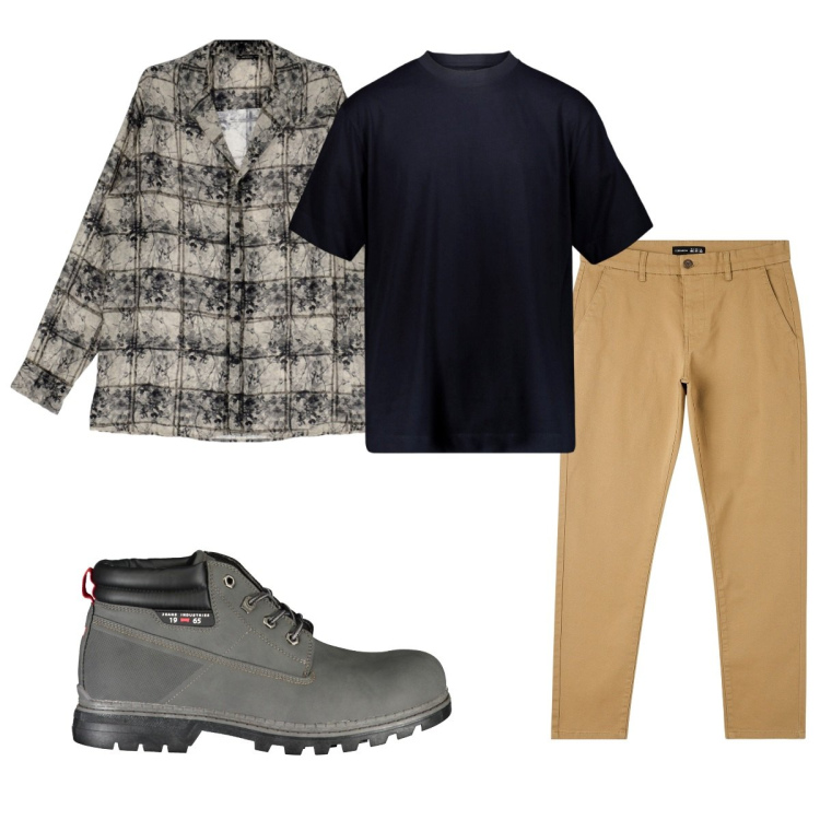Outfit uomo - Total look #1832308. Stile Casual per Tutti i giorni. Abbinamento con pantaloni skinny, camicie, t-shirt, stivali.